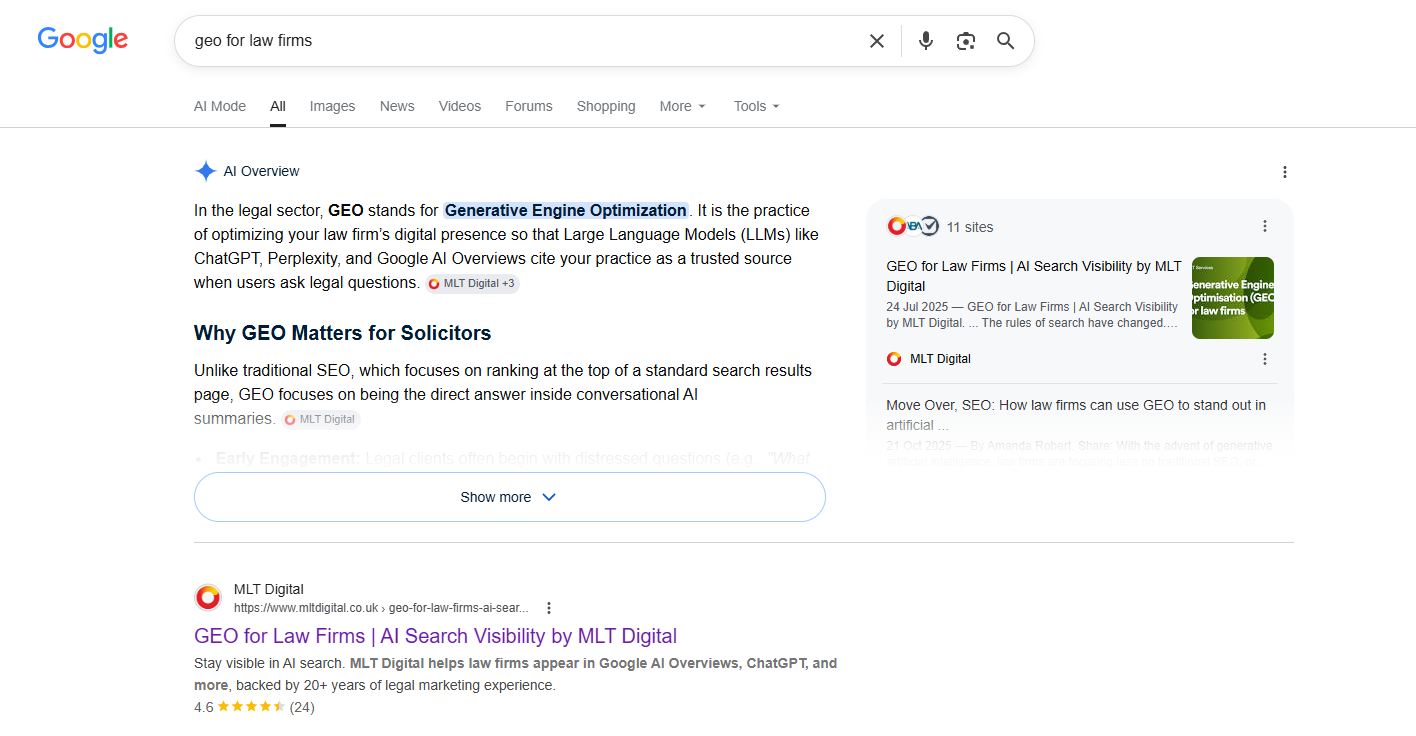 geo for law firms - intelligent search box example